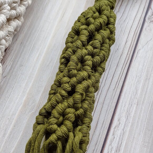 NEW! Olive Green Macrame Plant Hanger | Hanging Planter Indoor Garden Home Decor - Picture 3 of 5